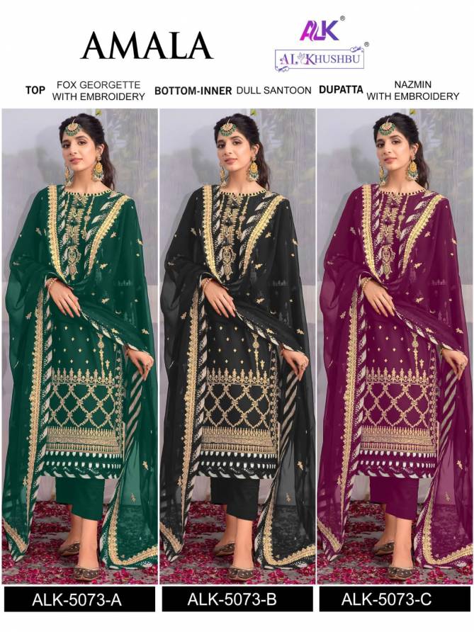Amala 5073 By Alk Khushbu Embroidery Georgette Pakistani Suit Wholesale Market In Surat
